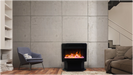 Amantii FS-26-922-LUMINA Freestanding Electric Fireplace - Modern living room with a electric fireplace, gray wall, and furniture.