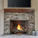 Vent-free outdoor natural gas fireplace with realistic flames in a masonry-style setting.