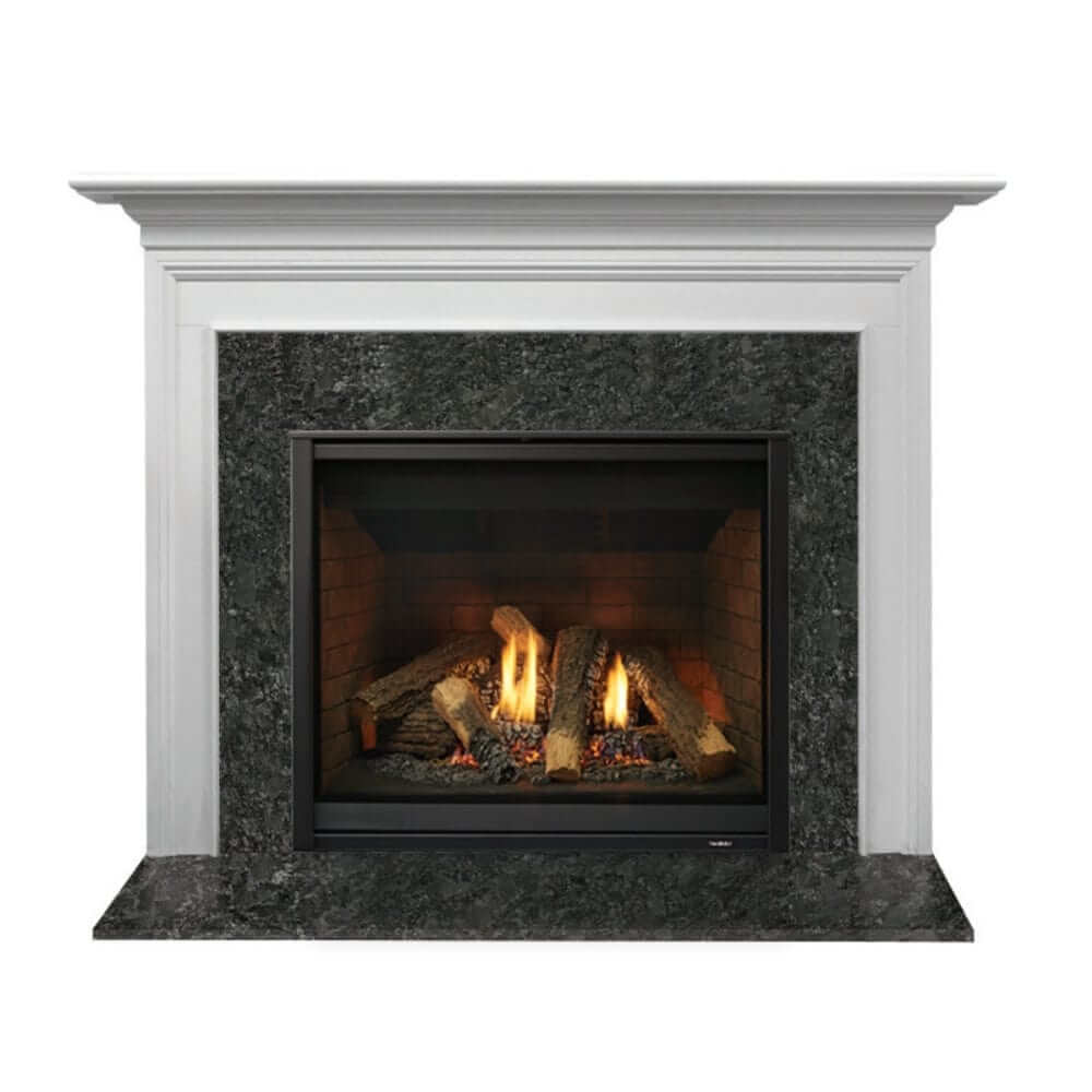 Majestic Richland wood mantel with a modern fireplace, showcasing elegant design and transitional style in a cozy setting.