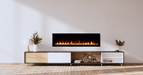 Evolution 60″ WiFi Enabled Wall Mounted Electric Fireplace - above a console table against an off-white wall