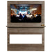 Allwood Fireplace Wall System for Spectrum Slimline Electric Fireplace - A modern TV stand displaying a live concert scene with illuminated stage and audience, framed in a light wood finish.