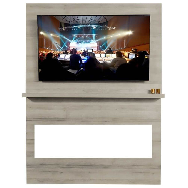 Allwood Fireplace Wall System for Spectrum Slimline Electric Fireplace - A modern TV stand displaying a live concert scene on the screen, with sound engineers and audience visible in a brightly lit venue.