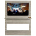 Allwood Fireplace Wall System for Spectrum Slimline Electric Fireplace - A modern TV stand displaying a live concert scene on the screen, with sound engineers and audience visible in a brightly lit venue.