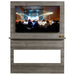 Allwood Fireplace Wall System for Spectrum Slimline Electric Fireplace - A large screen displays a lively stage event with bright lights and an audience, set within a sleek wooden frame and shelf.