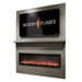 Allwood Fireplace Wall System for Spectrum Slimline Electric Fireplace - A modern wall-mounted fireplace with a sleek design, featuring an electronic display and a glowing ember bed beneath a TV screen.