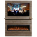 Allwood Fireplace Wall System for Spectrum Slimline Electric Fireplace - A modern wall-mounted TV above a sleek electric fireplace, set against a textured wood panel backdrop.