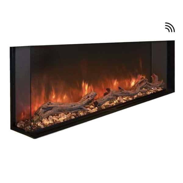 Modern Flames Landscape Pro Multi – Sleek 3-Sided Smart Electric Fireplace (44”–120”) - Modern electric fireplace with realistic flames and decorative logs, enclosed in a sleek black frame. Ideal for stylish heating.