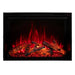 Redstone 26" Built-in Electric Fireplace Insert - An electric fireplace with glowing red flames and realistic log embers, set against a sleek black frame.