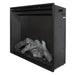 Redstone 26" Built-in Electric Fireplace Insert - A sleek, modern electric fireplace with a black frame, featuring realistic log accents and a glass rock base.