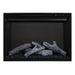 Redstone 26" Built-in Electric Fireplace Insert - An electric fireplace display with realistic faux logs, surrounded by ember-like glass, set against a dark background.