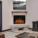 Redstone 26" Built-in Electric Fireplace Insert - Modern living room featuring a stylish electric fireplace with glowing logs, a wooden shelf, and a black-and-white landscape photo above.
