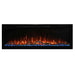 Spectrum Slimline Built-in/Wall Mounted Electric Fireplace - A modern electric fireplace with vibrant orange flames and blue accents, framed in sleek black for a contemporary look.