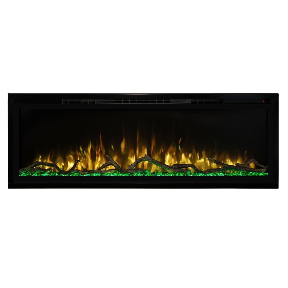 Spectrum Slimline Built-in/Wall Mounted Electric Fireplace - Modern electric fireplace featuring realistic flame effects in vibrant orange and green, set in a sleek black frame.