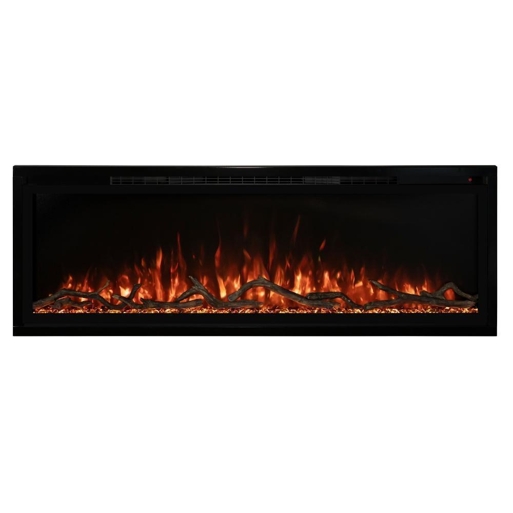 Spectrum Slimline Built-in/Wall Mounted Electric Fireplace - A sleek, modern electric fireplace with realistic flames and glowing ember bed, framed in black for a stylish look.