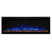 Spectrum Slimline Built-in/Wall Mounted Electric Fireplace - A sleek electric fireplace with vibrant blue flames and realistic log accents, set against a black frame.