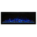 Spectrum Slimline Built-in/Wall Mounted Electric Fireplace - Modern electric fireplace with realistic blue flames and decorative logs, encased in a sleek black frame.