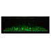 Spectrum Slimline Built-in/Wall Mounted Electric Fireplace - Modern electric fireplace with vibrant green flames and decorative logs, set in a sleek black frame.
