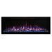 Spectrum Slimline Built-in/Wall Mounted Electric Fireplace - Modern electric fireplace with vibrant purple flames and blue glass crystals, housed in a sleek black frame.