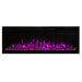 Spectrum Slimline Built-in/Wall Mounted Electric Fireplace - A modern electric fireplace with vibrant purple flames and decorative logs, set in a sleek black frame.