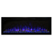 Spectrum Slimline Built-in/Wall Mounted Electric Fireplace - A stylish electric fireplace with lifelike blue flames and decorative logs, elegantly framed in sleek black.