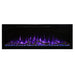 Spectrum Slimline Built-in/Wall Mounted Electric Fireplace - Modern electric fireplace with vibrant purple flames and illuminated glass rocks, framed in sleek black design.