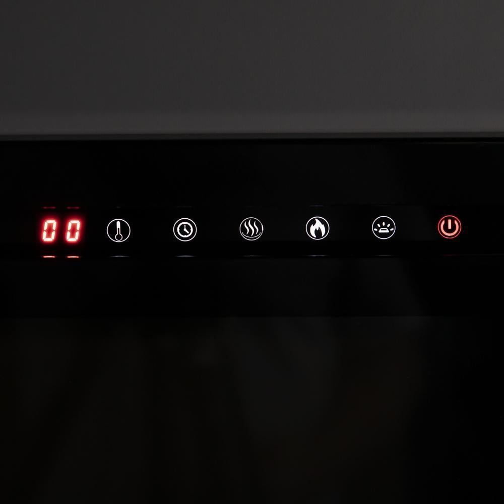 Spectrum Slimline Built-in/Wall Mounted Electric Fireplace - Close-up of the control panel displaying a digital timer and icons for temperature, timer, steam, fire, and power settings.
