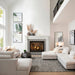 Modern living room featuring a stylish mantel, fireplace, and contemporary decor elements.