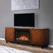 Modern Bella TV stand with electric fireplace, TV on top, and stylish storage cabinets.