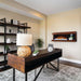 Modern home office featuring Napoleon Stylus 59-inch wall mounted electric fireplace and minimalist decor