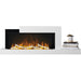 Contemporary Napoleon Stylus wall mounted electric fireplace with vibrant flames and decorative shelf.