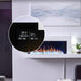 Close-up of Napoleon Stylus Cara Elite smart electric fireplace display, showcasing flames and weather information.