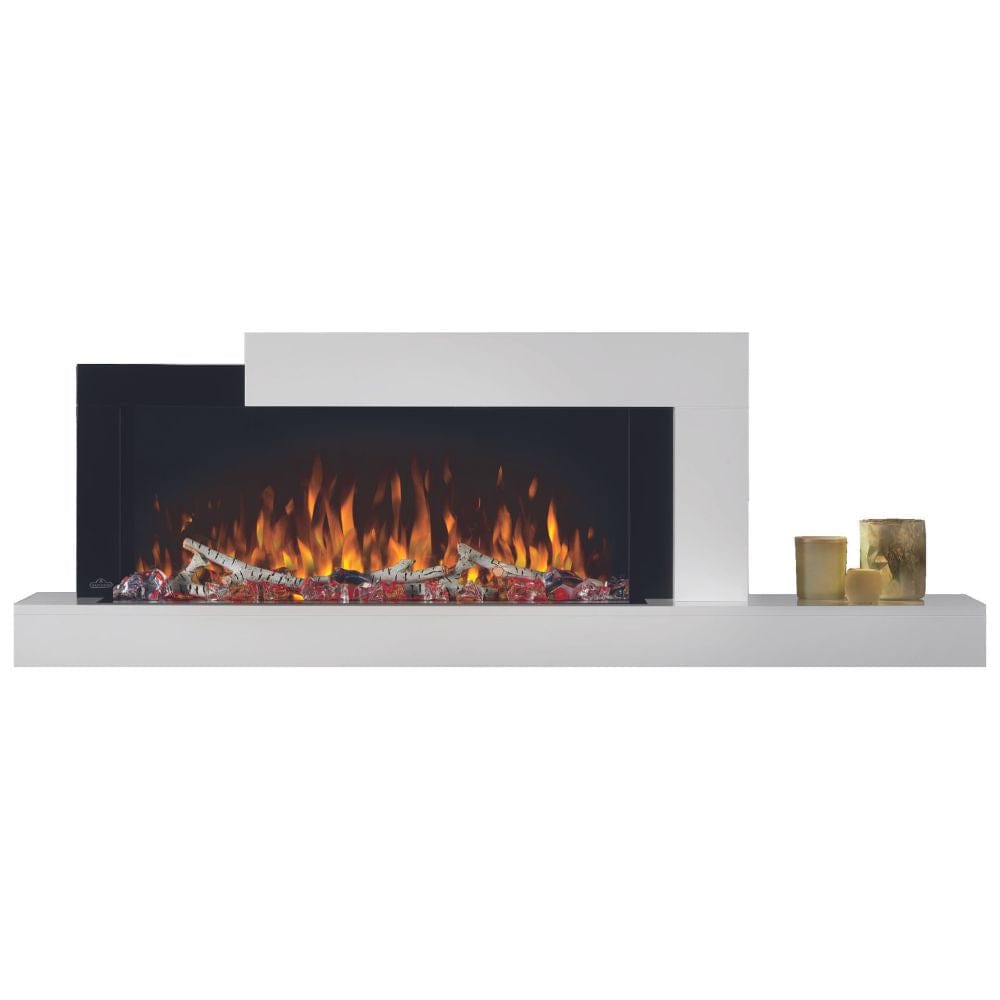 Napoleon Stylus Cara Elite 59-Inch wall-mounted electric fireplace with elegant flames and modern design.