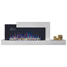 Napoleon Stylus Cara Elite 59-Inch wall mounted smart electric fireplace with vibrant flames and modern shelf design.