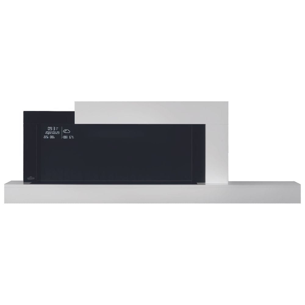 Napoleon Stylus Cara Elite 59-Inch Wall Mounted Smart Electric Fireplace with modern design and charging dock.