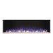 Sleek built-in electric fireplace showing vibrant multicolored flames and modern design for stylish home decor.