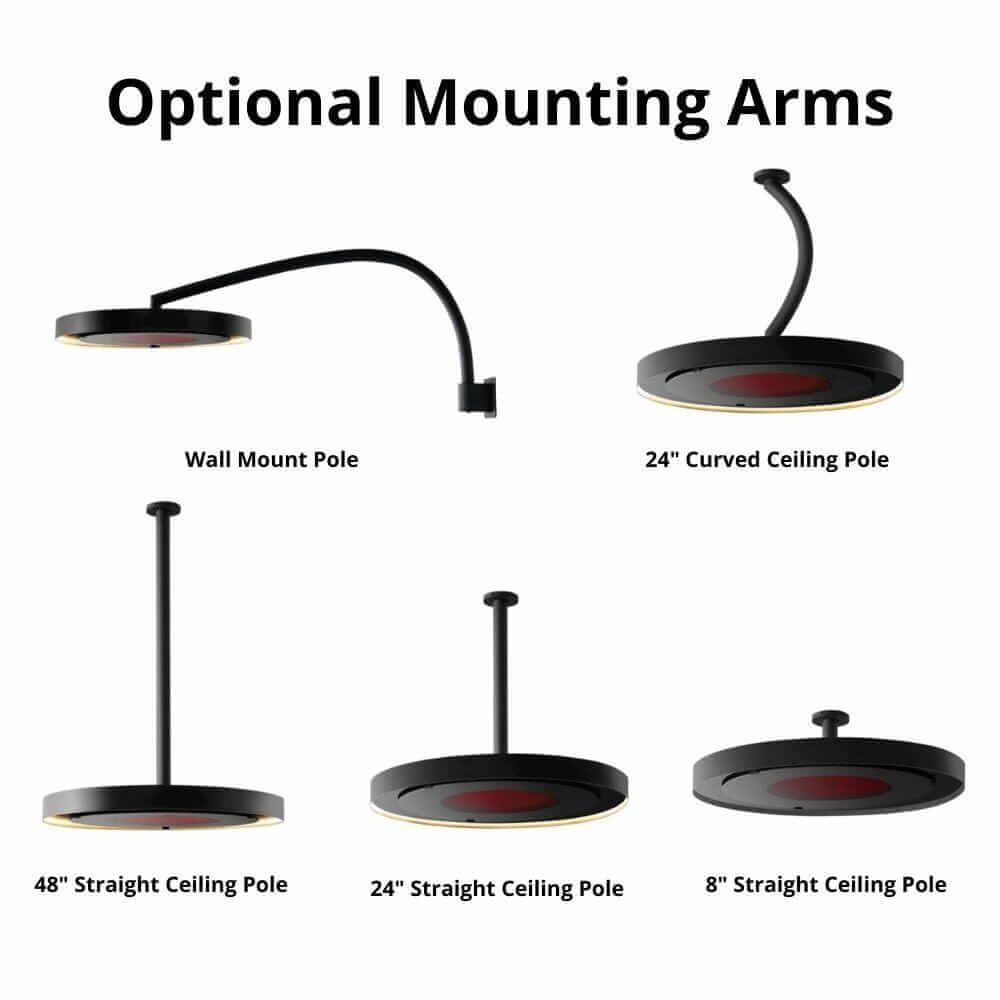 Optional mounting arms for Bromic Eclipse Smart-Heat electric heater including straight and curved ceiling poles.