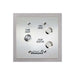 Stainless steel control panel for outdoor gas fireplace with flame and light settings.