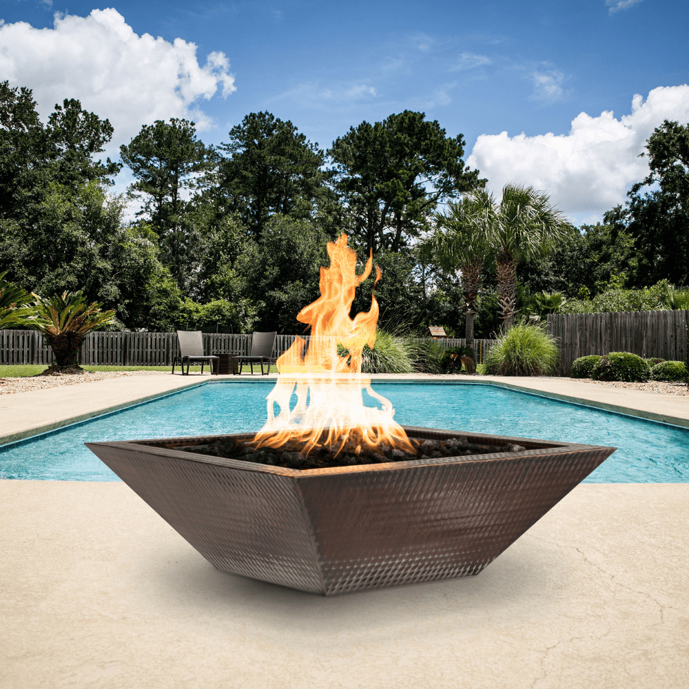 Outdoor Plus Maya 30-Inch Square Copper Gas Fire Bowl - Match Lit (OPT-103-SQ30)