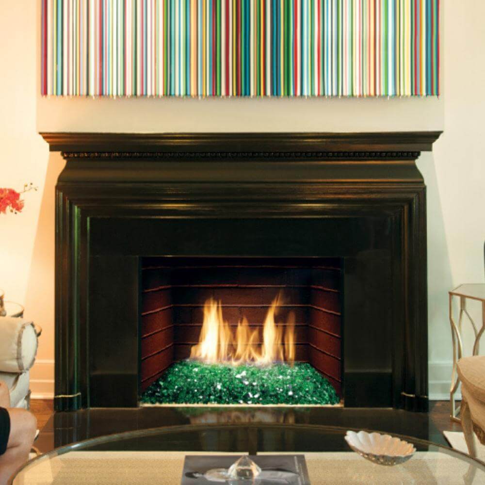 Real Fyre Contemporary 30-Inch Vent-Free Gas Fire Glass Set Insert - next to a table