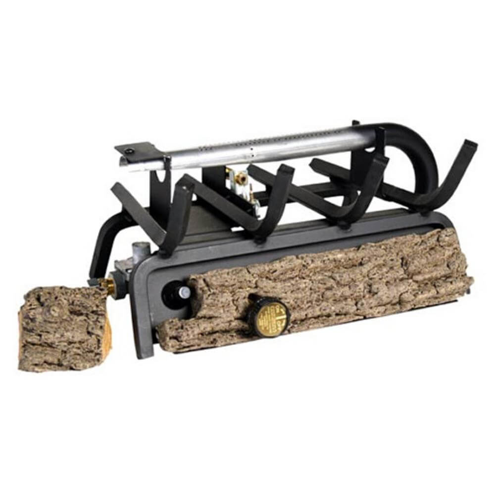 Real Fyre Valley Oak 20000 BTUs Vent-Free Gas Log Set Insert - black metal fixtures with wood under it 