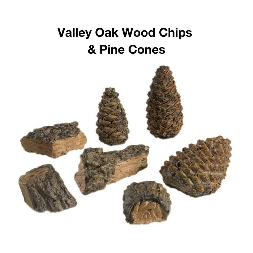 Real Fyre Valley Oak 20000 BTUs Vent-Free Gas Log Set Insert - wood chips and pine cones 