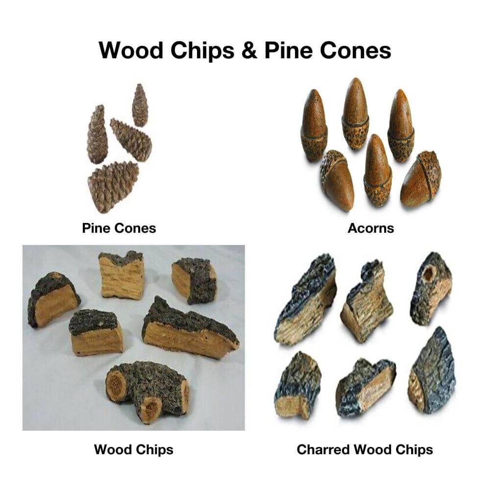 Real Fyre Valley Oak 9500 BTUs Vent-Free Gas Log Set Insert - wood chips and pine cones