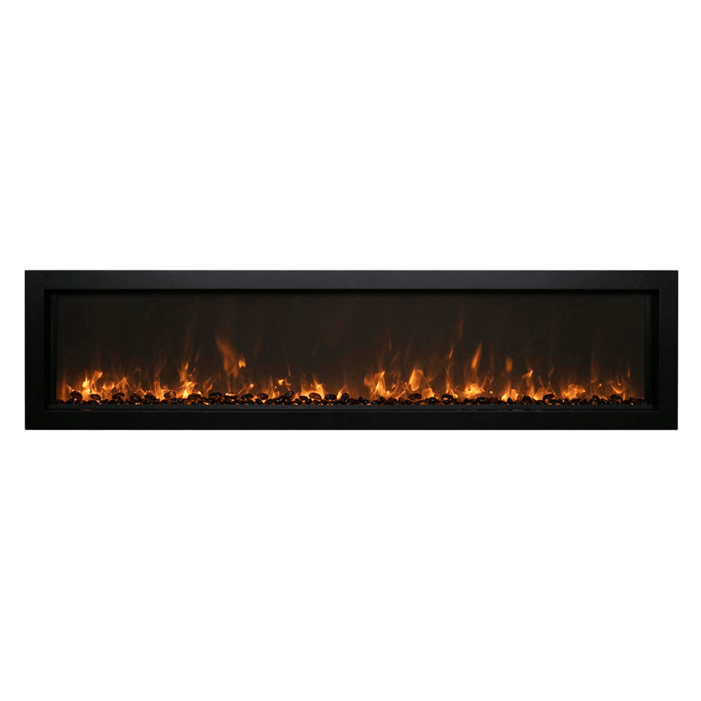 Remii Extra Slim Indoor/Outdoor Frameless Smart Built-in Electric Fireplace - A black fireplace on a white background