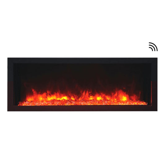 Remii Extra Slim Indoor/Outdoor Frameless Smart Built-in Electric Fireplace - A fireplace on a white background