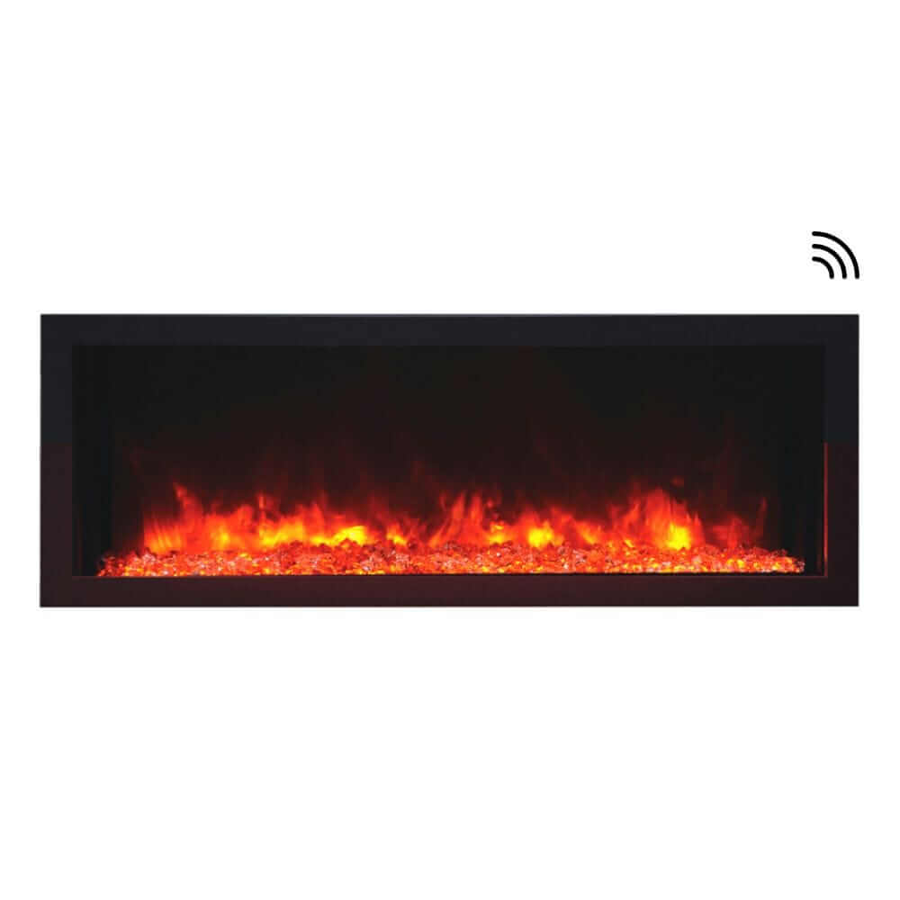 Remii Extra Slim Indoor/Outdoor Frameless Smart Built-in Electric Fireplace - A fireplace on a white background