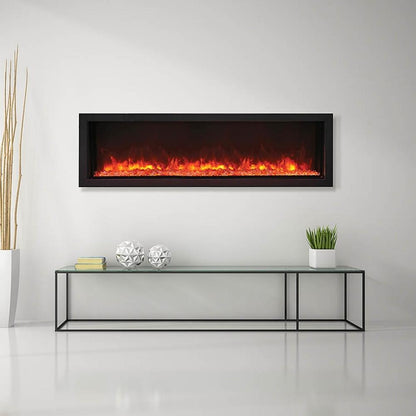 Remii Extra Slim Indoor/Outdoor Frameless Smart Built-in Electric Fireplace - A sleek, modern fireplace elegantly mounted on the wall