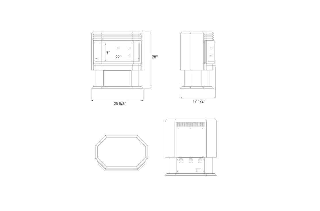 Sierra Flame 26-inch Freestanding Electric Fireplace w/ 11-pce Log Set - Visual presentation of fireplace dimensions.
