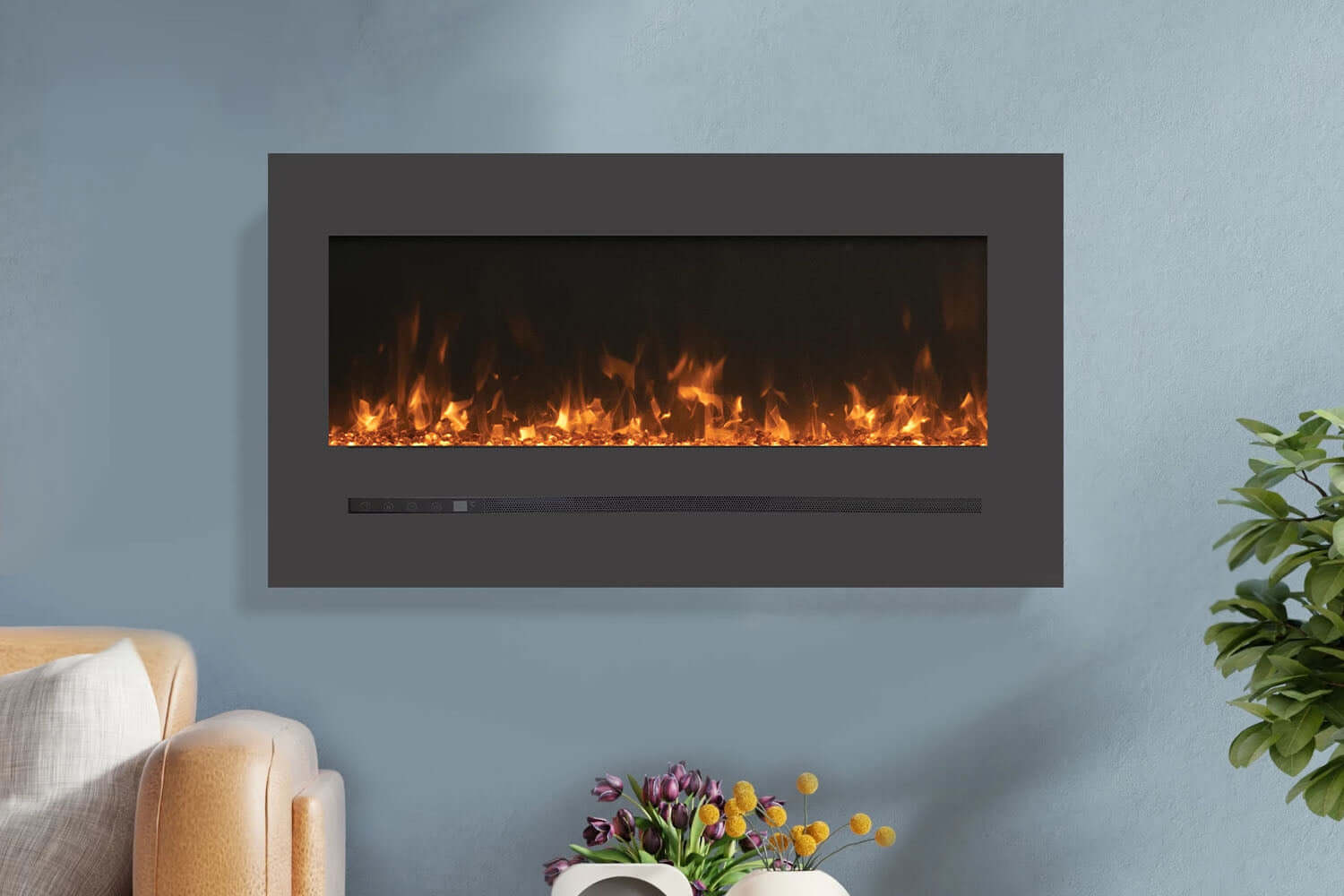 Sierra Flame 55-inch Mount / Recessed Electric Fireplace - Contemporary wall-mounted electric fireplace.