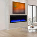 SimpliFire Allusion Platinum Recessed Electric Fireplace - A contemporary living room featuring a cozy fireplace and an oversized painting on the wall.