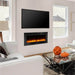 SimpliFire Allusion Wall-Mounted Electric Fireplace - A stylish modern living room showcasing a flat-screen TV above a sleek fireplace.